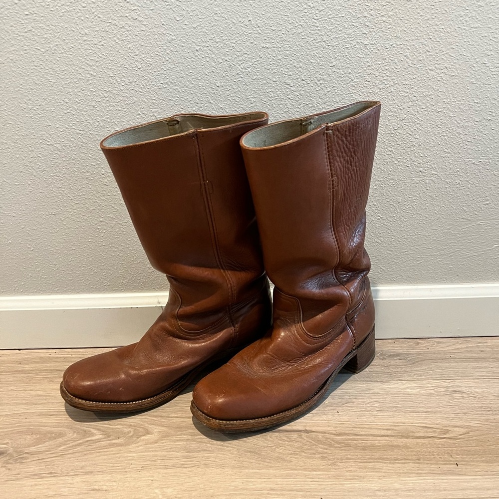 Vtg Frye Campus PullOn Riding 2955 Men's Brown Cognac Leather Work Boots Size 12